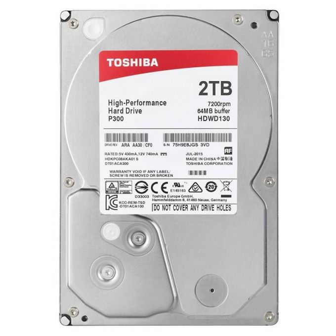 disco duro toshiba p300 (hdwd120uzsva), 2tb, sata6.0 gbps, 7200 rpm, 64mb cache, 3.5